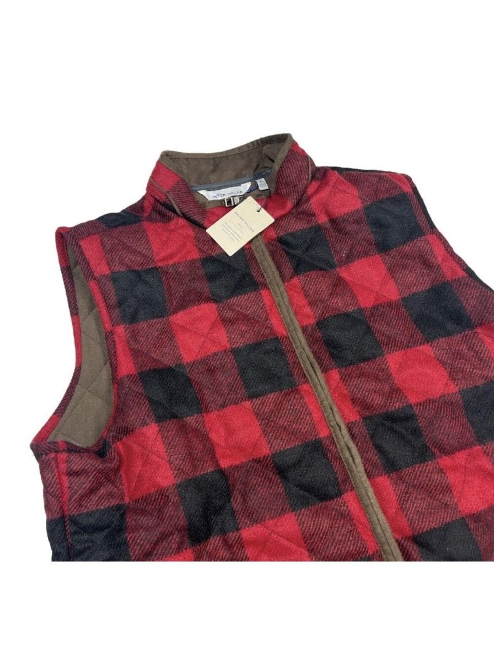 Peter Millar Vest Mens Medium Crown Essex Shetland Wool Red Black Plaid Quilted